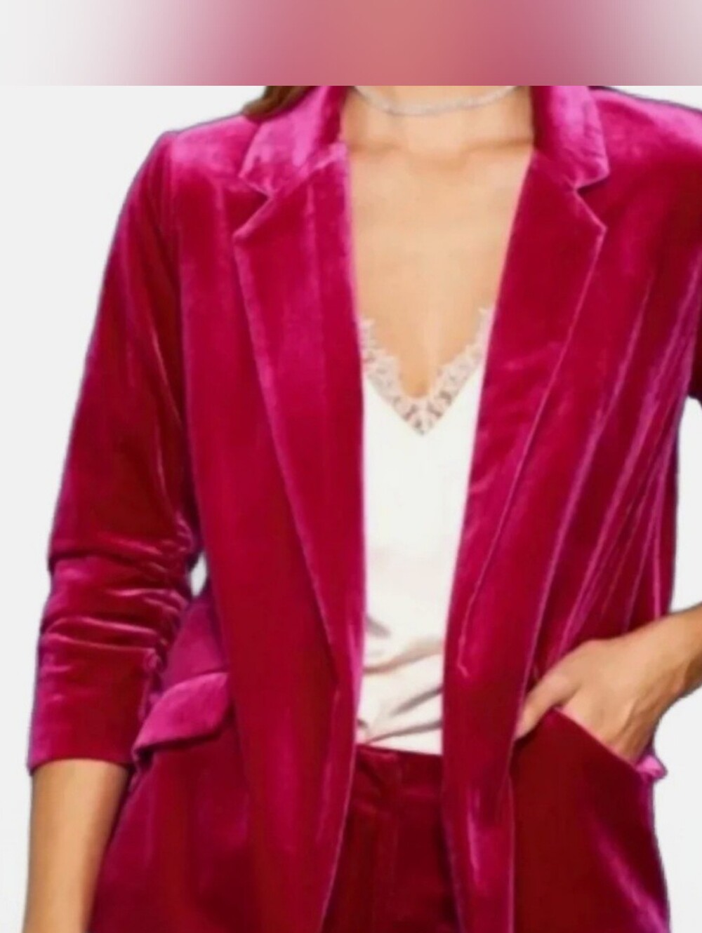Skies Are Blue Velvet Open Front Blazer "Right Time Jacket" Magenta Sz Small NWT